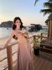 French Waist-Hugging Spaghetti Strap Evening Dress with Full Skirt