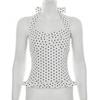 Women Summer Sweetheart Neck Polka Dot Ruffle Hem Slim Fit Sleeveless Camisole Top