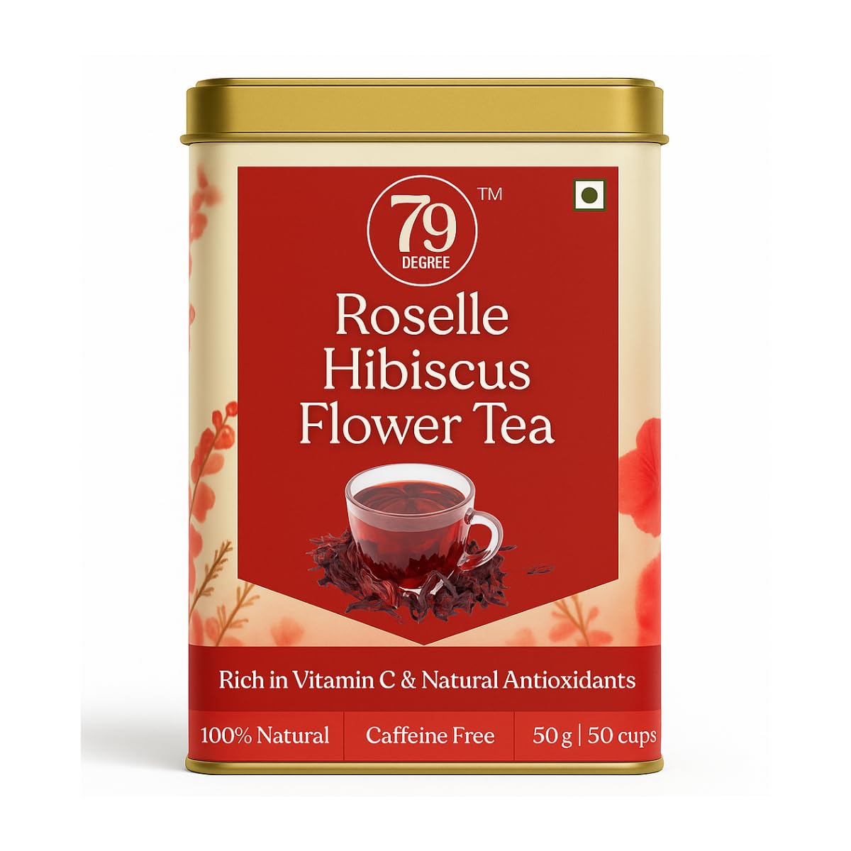 

79 Degree Roselle Hibiscus Flowers I Vit. C & Antioxidants Rich I Tart and Refreshing Herbal Tisane I Caffeine Free I 50 Gm- 50 Tea I Premium Tin