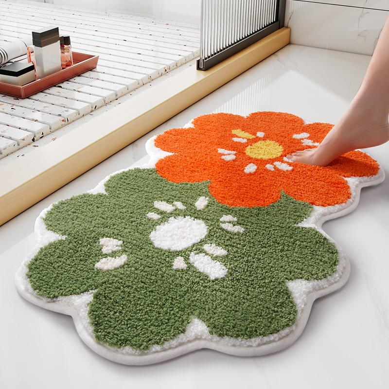 Inyahome Flower Bathroom Rugs Mat with Soft Superfine Fiber Non Slip Durable Bedroom Mats Machine Washable Door Mats for Bathtub