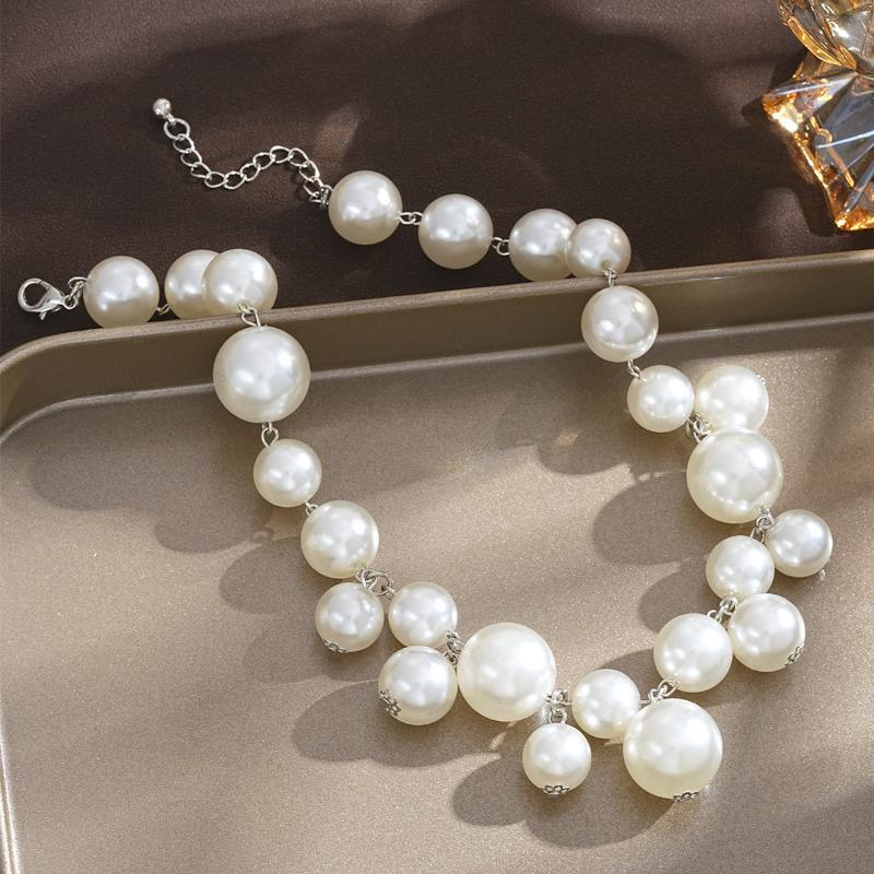Elegante Collana da Donna con Perle Finte, Choker con Perle Grandi, Collane da Festa, Matrimonio, Gioielli, Regali per Ragazze