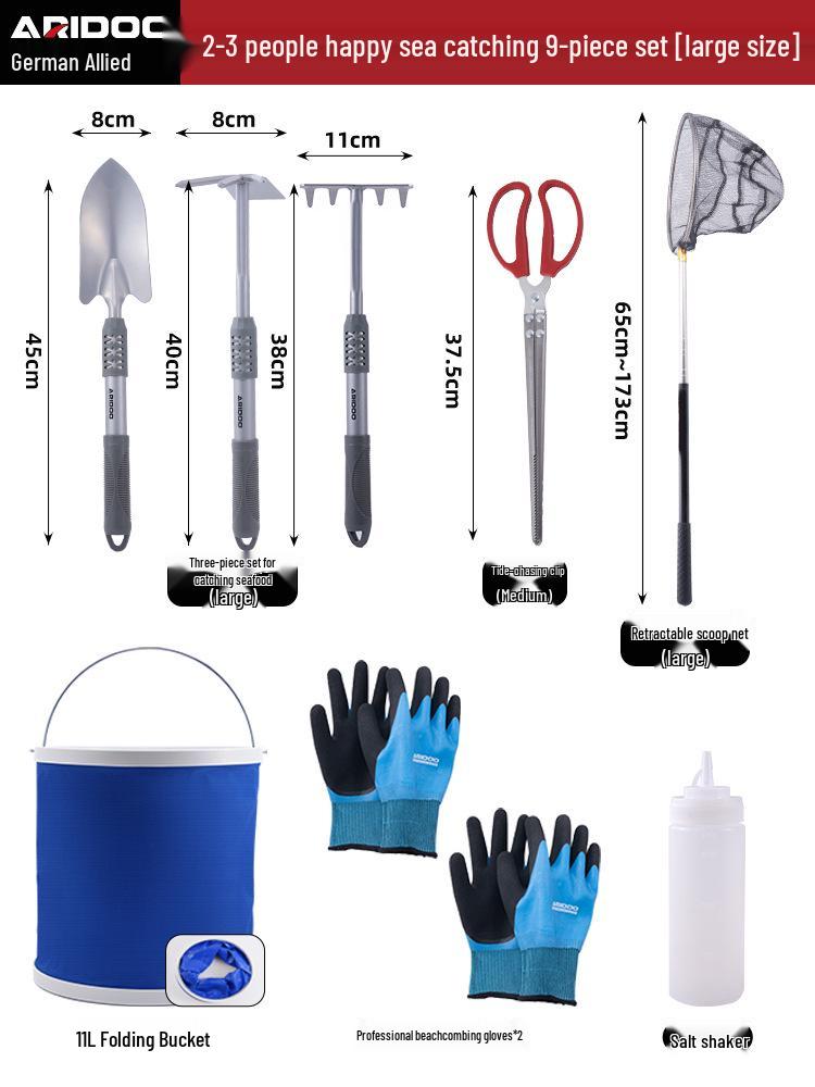 Tide-Chasing Tool Kit: Children's and Adults' Seaside Sand and Clam Digging Set with Shovel and Clips