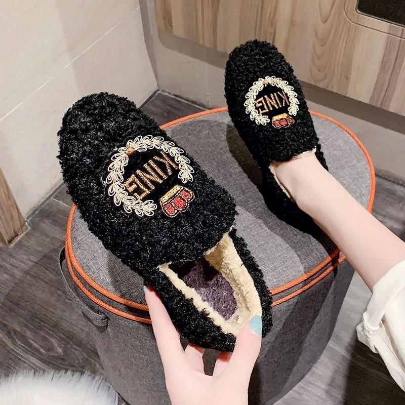 Fashion Women Casual Flat Shoes Soft Loafers Fashion Winter Shoes Comfort Warm Plush Bow Slip On Female Cotton Shoes Zapatos De Mujer