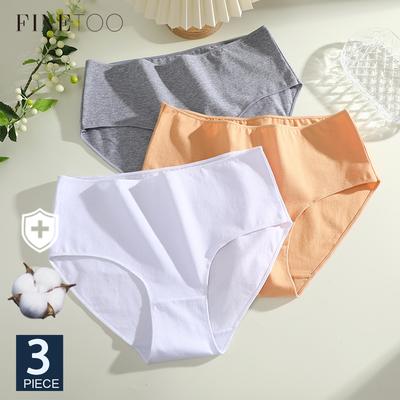FINETOO 3Pcs Cotton Panties Women High Waist Briefs Seamless Underwear Breathable Underpants Solid Color Panty S-2XL Intimates