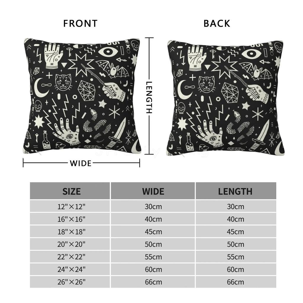 Throw Pillow Cover Witchcraft 18x18 Inch Magical Style Hand Eyes Moon Skull Cat Bat Snake Key Square Pillow Case Cushion Cover