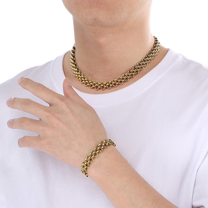 Stainless Steel Coffee Bean Chain PVD 18K Gold Silver Tone Thick Rice Bead Chain Bracelet for Men Jewelry Outfits