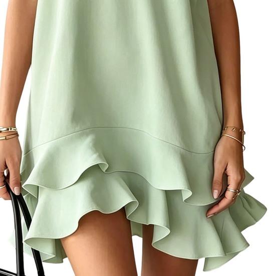 Summer Dress for Women Casual V Neck Sleeveless Mini Beach Sundress Casual Vacation Ruffle Tank Dress
