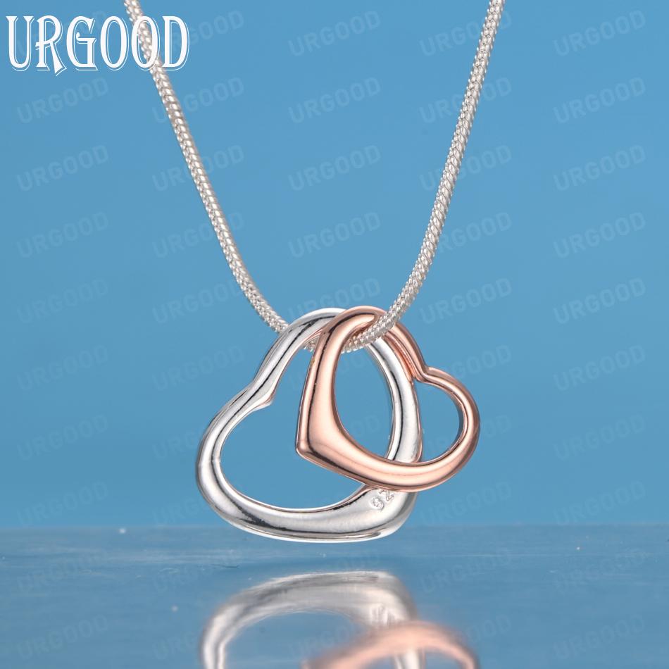 925 Sterling Silber Charm Doppelherz Anhänger Halskette Hochzeits Schmuck