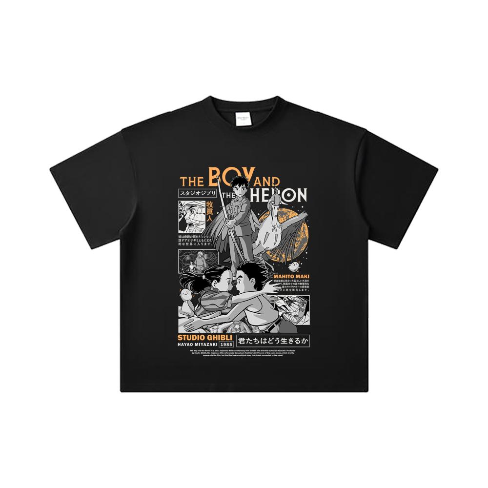 260 GSM Double Yarn 32 Count 100% Cotton Ghibli V3 The Boy The Heron Print Unisex Heavy Cotton T Shirt