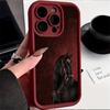 Red Background Black Horse Pattern Phone Case for iPhone 17 16 Pro Max 15 14 13 12 11 XS X XR 7 8 Plus SE 2022 17Air 16E Cover