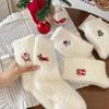 Autumn Winter White Plush Christmas Embroidery Socks Snowman Santa Claus Christmas Tree Elements Thickened Warm Sleep Home Socks