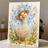 DIY Framed Pearl Painting Kit with Cute Duck in Straw Hat 5D Sparkling Bead Art Canvas Ready to Display Home Decor Wall Art Gift Idea