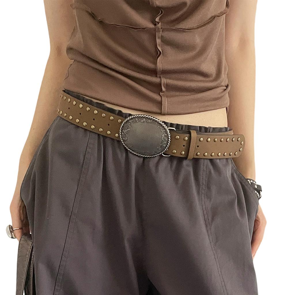 Vintage Punk Studded Belt For Women Jeans Soft PU Leather Durable Fashion Accessory