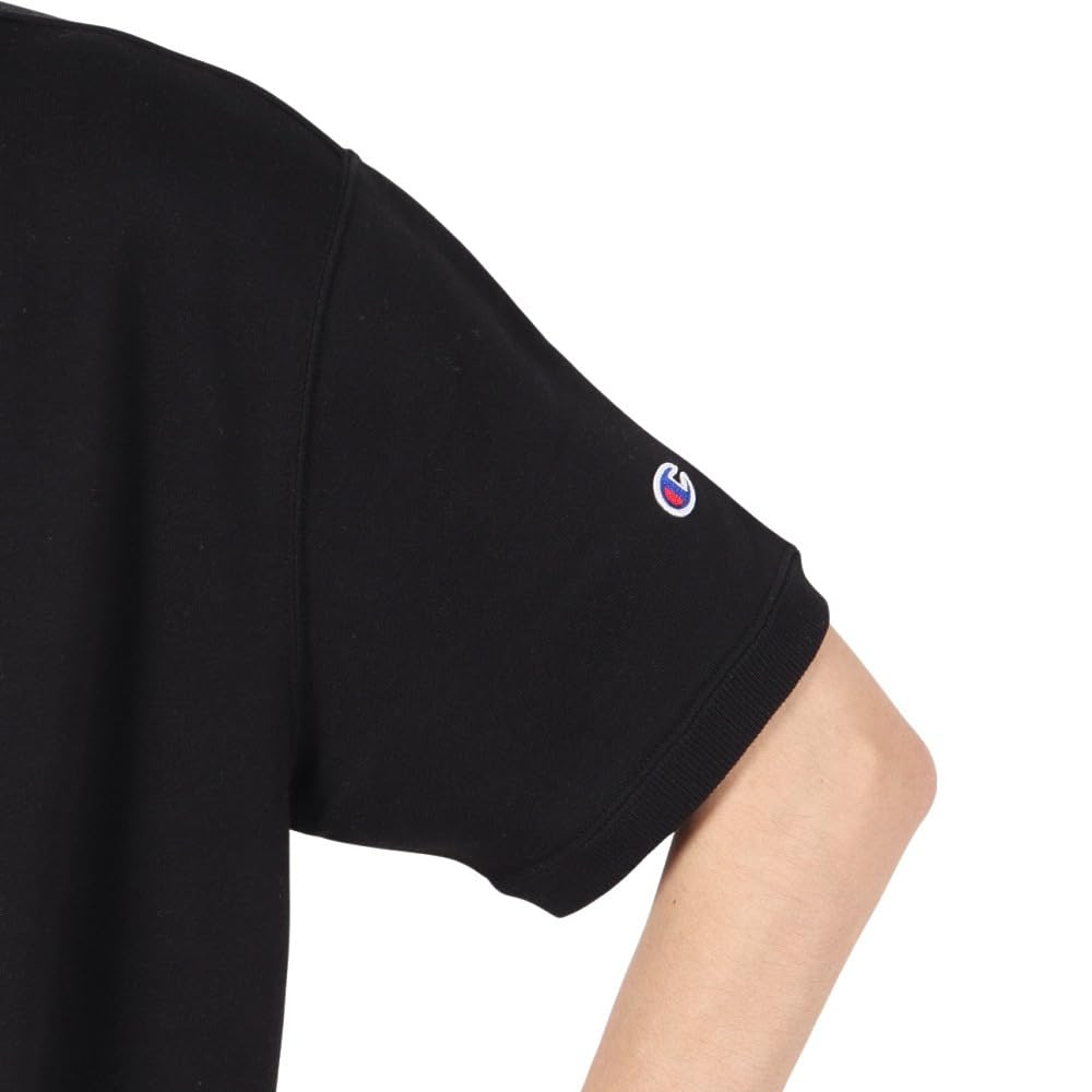 Champion Basic Short Sleeve Crew Neck Sweatshirt with Fleece Lining and Size L Men's One-Point Logo, Black, (C3-Z020)