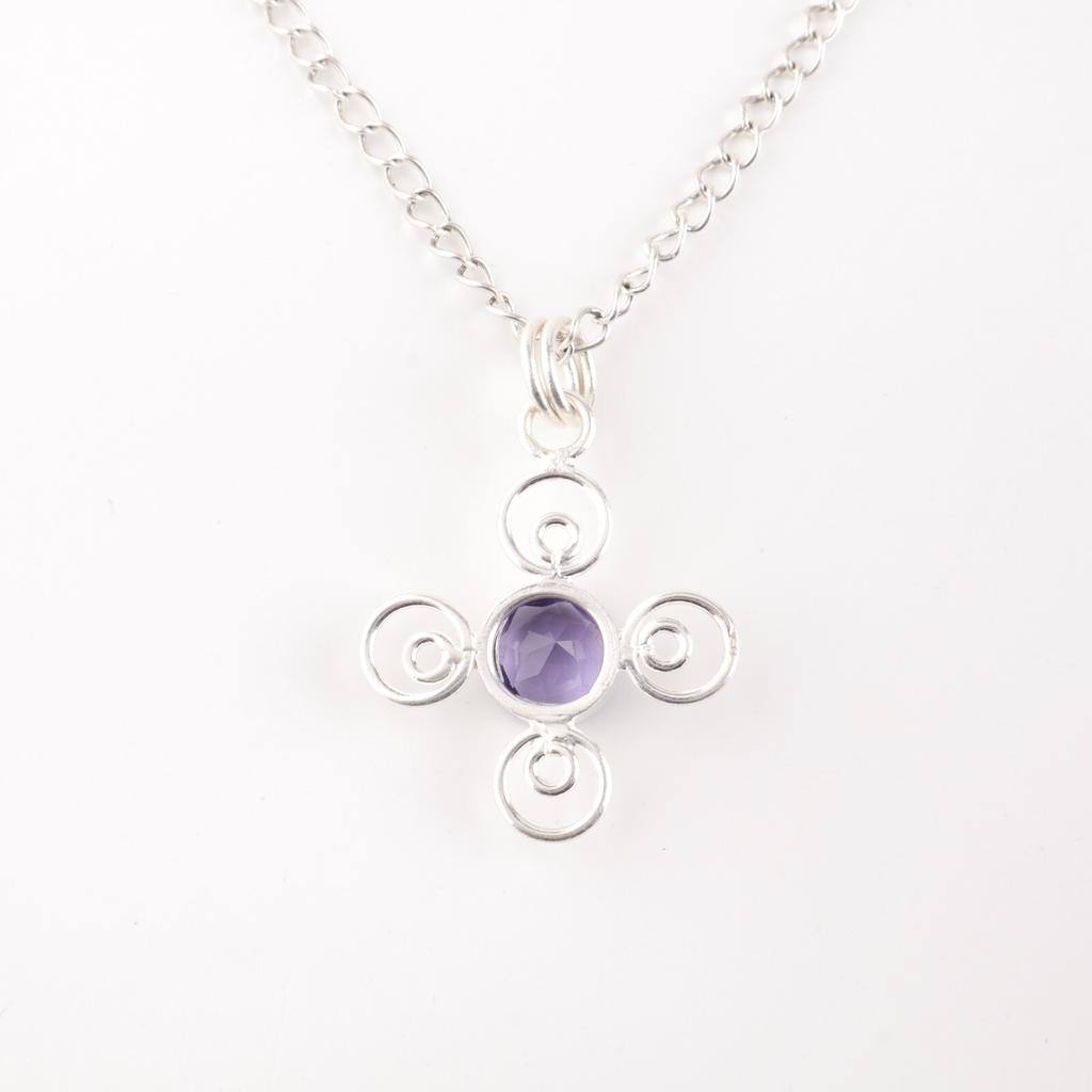 Handmade 925 Sterling Silver Jewelry Amethyst Gemstone Cross Pendant For Women PP-41-2