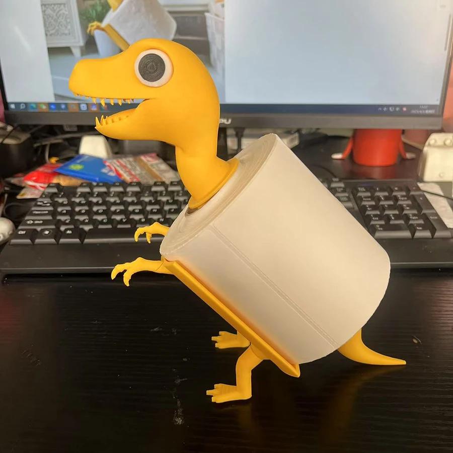 3D tištěný držák na toaletní papír s dinosaurem - Kreslený stojan na papírové utěrky z PLA, Odolný a praktický držák na kapesníky do kuchyně/koupelny
