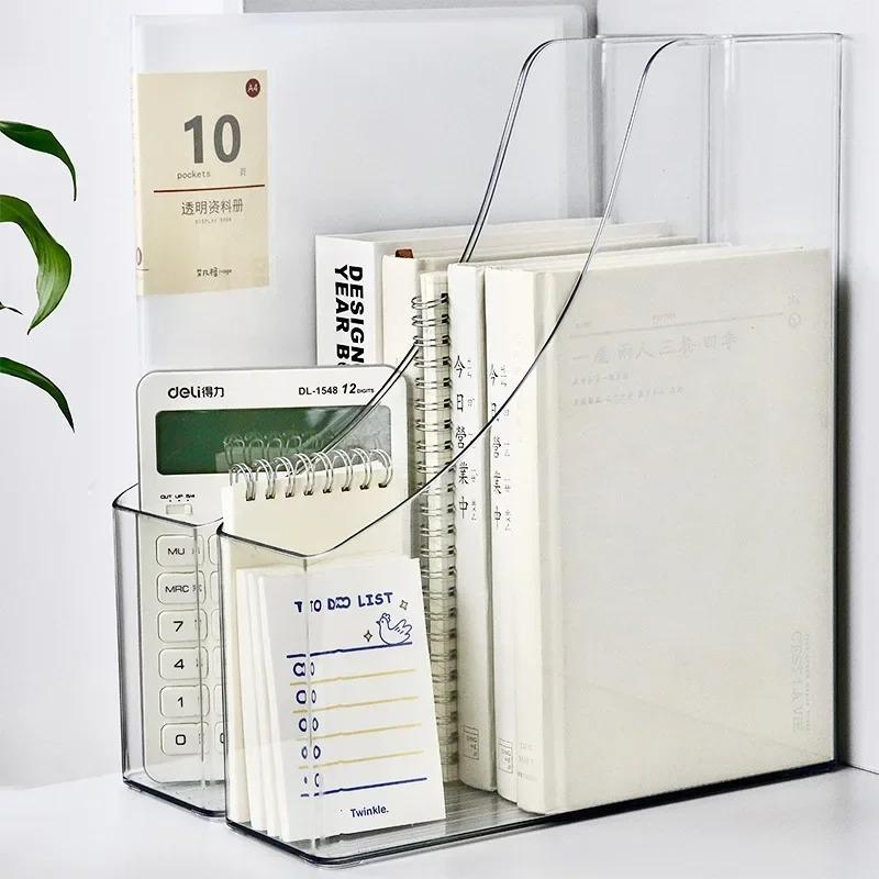 Minimalist Clear Plastic Office Desk Magazine Organizer with Single Slot for File and Book Storage