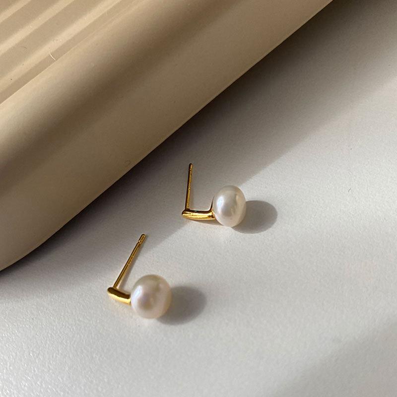 

925 Sterling Silver French Exquisite Natural Freshwater Pearl Earrings for Women Temperament Wedding Party Jewelry Accessories Silver