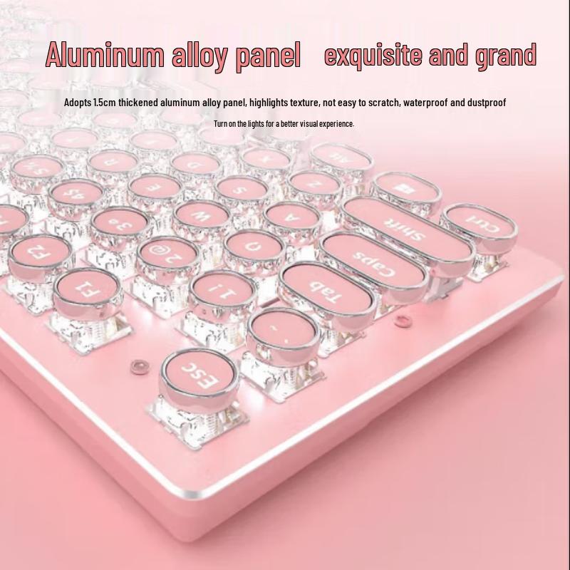 Qianxingzhe 912 Pink Steampunk Kabelgebundene Mechanische Tastatur mit Punk-Tastenkappen