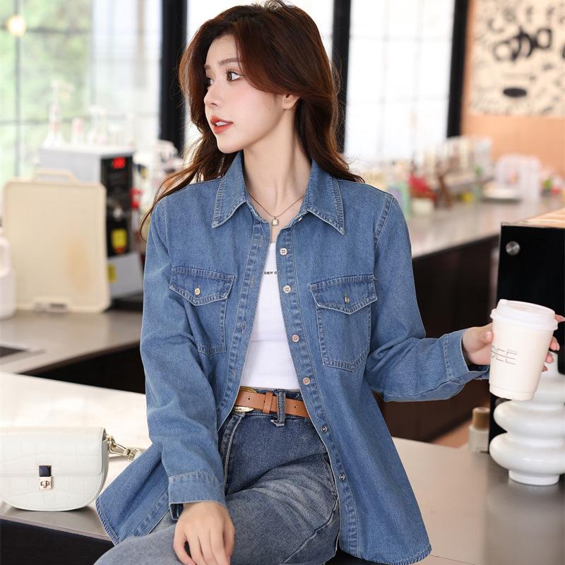 Women's 2024 High-End Retro Layered Blue Denim Shirt