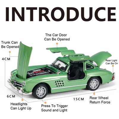 1:32 ONE 300SL Classic Car Model Toy Doors Opened Alloy Body Exquisite Interior Vehicle Music Light Models Presents for Children