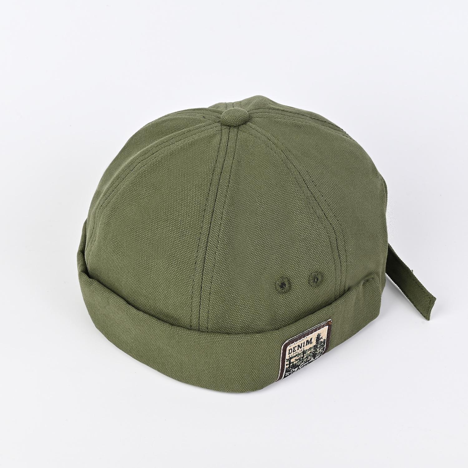 

Унисекс Хлопковая Шапка-Бини Без Полей Купольной Формы с Регулируемым Ремнем Однотонных Цветов зелёный