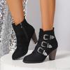 Women's Ankle Boots Suede Leather Belt Buckle High Heels Thickheel Pointed Toe Autumn Winter Fashionable Versatile Casual Shoes