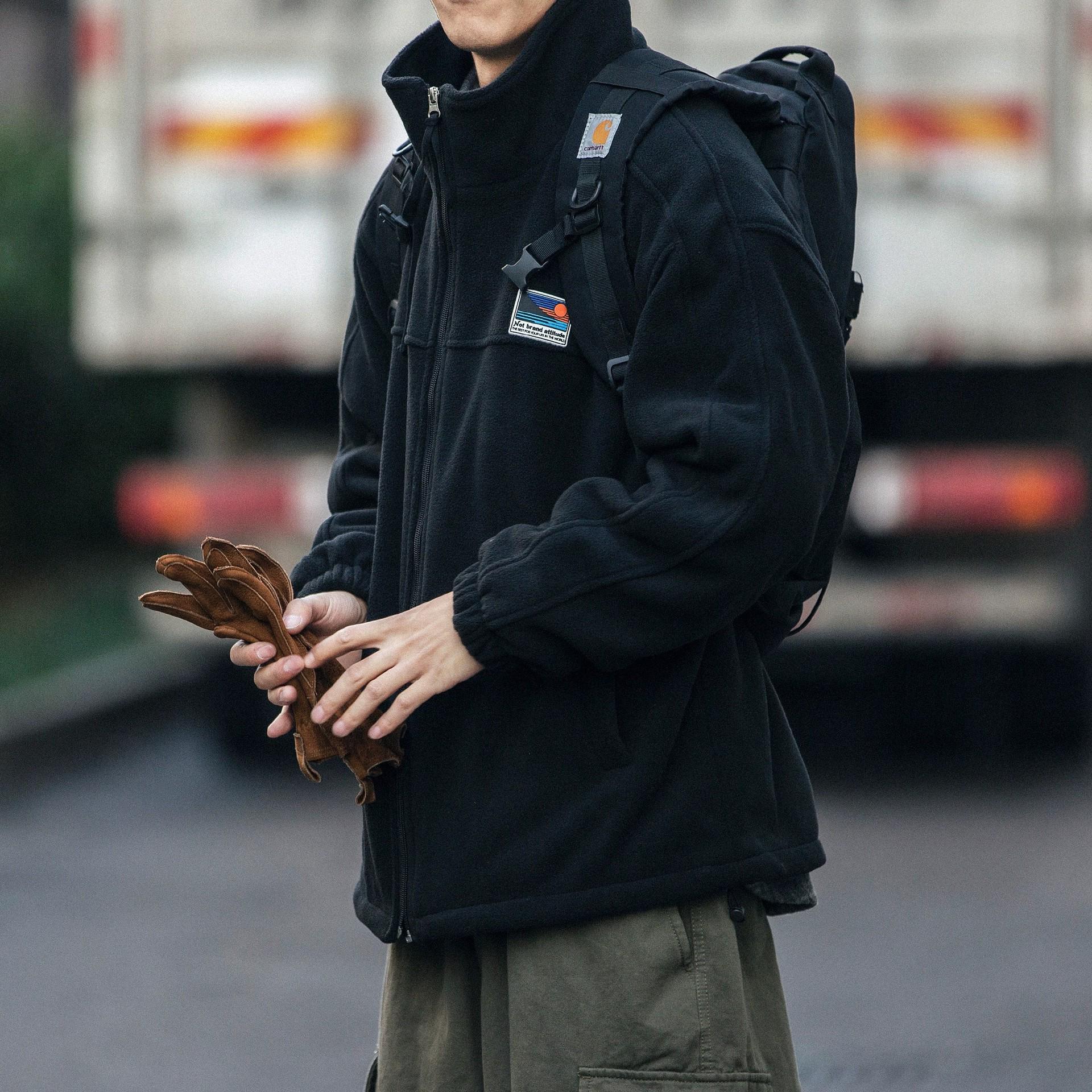 

Мужская флисовая куртка из овечьей шерсти с воротником-стойкой в гонконгском стиле — модный повседневный кардиган на осень/зиму. XL