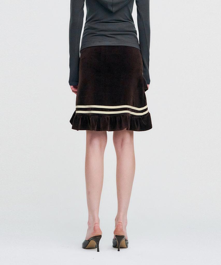 Kimjisu Color Strap Velor Frill Skirt _ Brown
