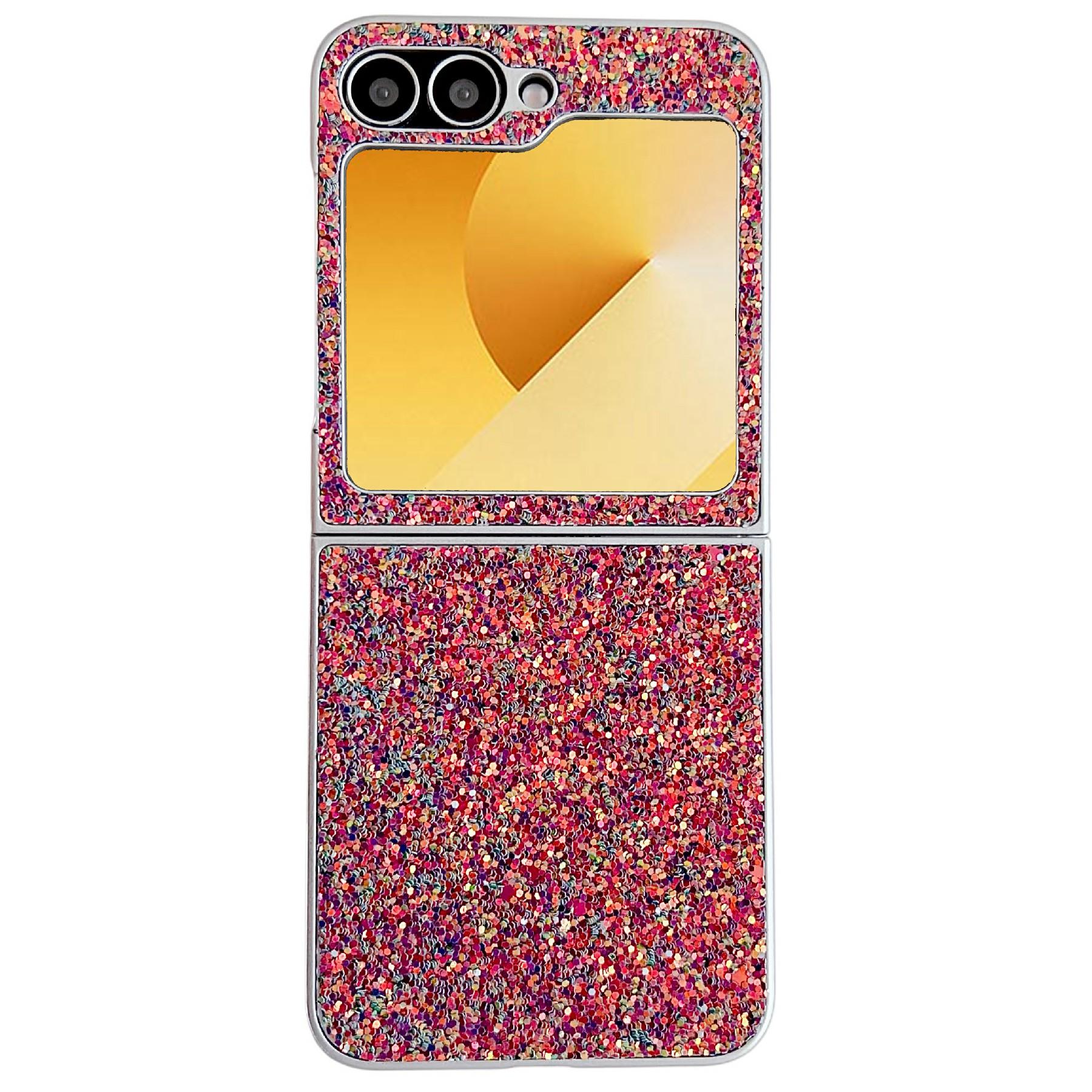 

For Samsung Galaxy Z Flip7 FE 5G/Z Flip6 5G Case Rubberized Silver Edge Phantom Glitter Hard PC Phone Cover Pink