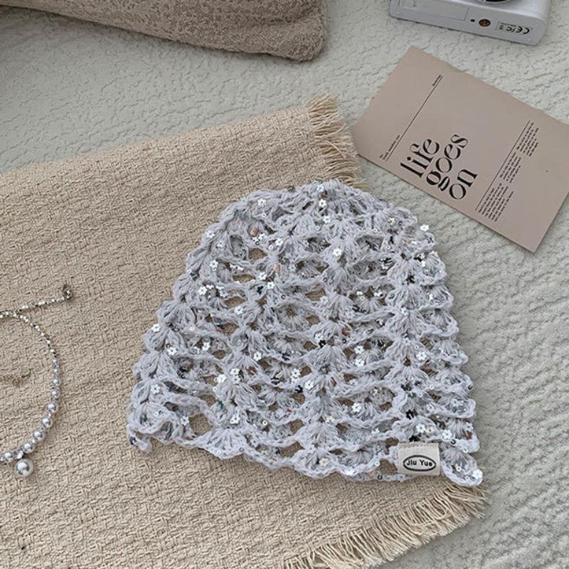 Versatile Sequined Knit Beanie and Triangle Scarf Belt Set for Fashionable Winter Dressing