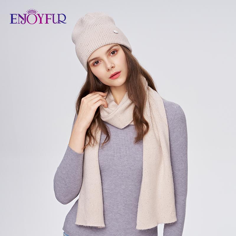 SOMALER Winter Beanie Hat Scarf Set For Women Warm Wool Knit Beanie With Sequins Long Soft Scarf Neck Warmer 2 In 1 Gift Set