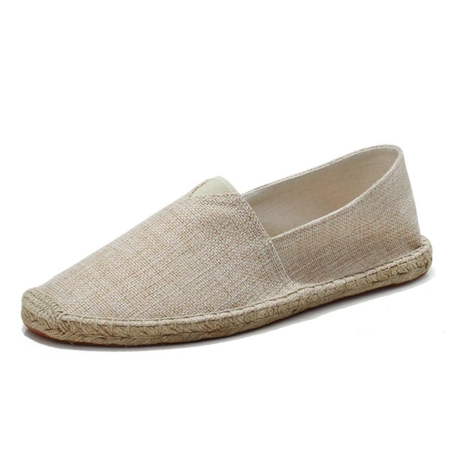 men Sewing Flax Shoes Slip on Loafers Casual Shoes Man Espadrilles Hemp Canvas Flat Shoes Plus Size Fisherman Driving Footwear