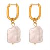 Gold-Plated Titanium Steel Irregular Freshwater Pearl Earrings - Retro Light Luxury Style for Women