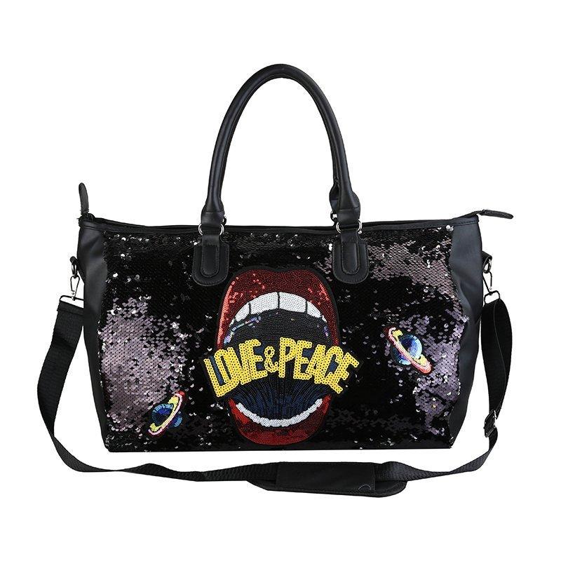 Travel Bag PU Sequins Handheld Shoulder Bag Sports Gym Bag Large Capacity Luggage Bag Fashion Bag
