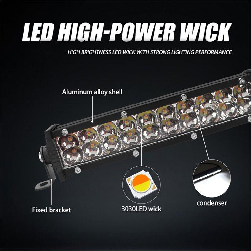 For Motorcycles For Moto Jeep ATV 4WD SUV Compatible 12V 24V LED Work Light Bar Set Dual Color Modes White Yellow Flashing