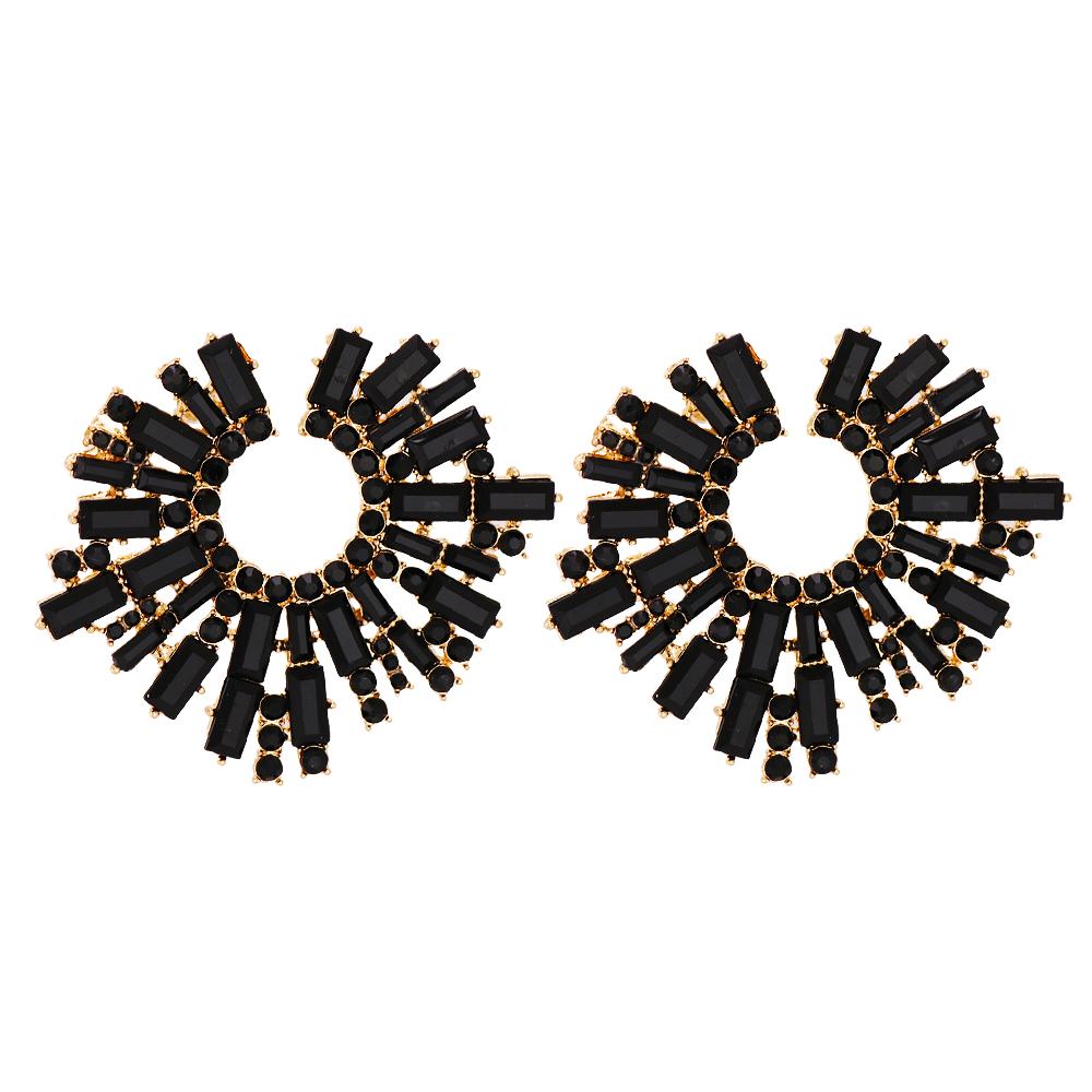 New Vintage Hollow Round Crystal Drop Dangle Earrings Trend Statement Rhinestone Ear Ring For Women Fashion Colorful Jewelry