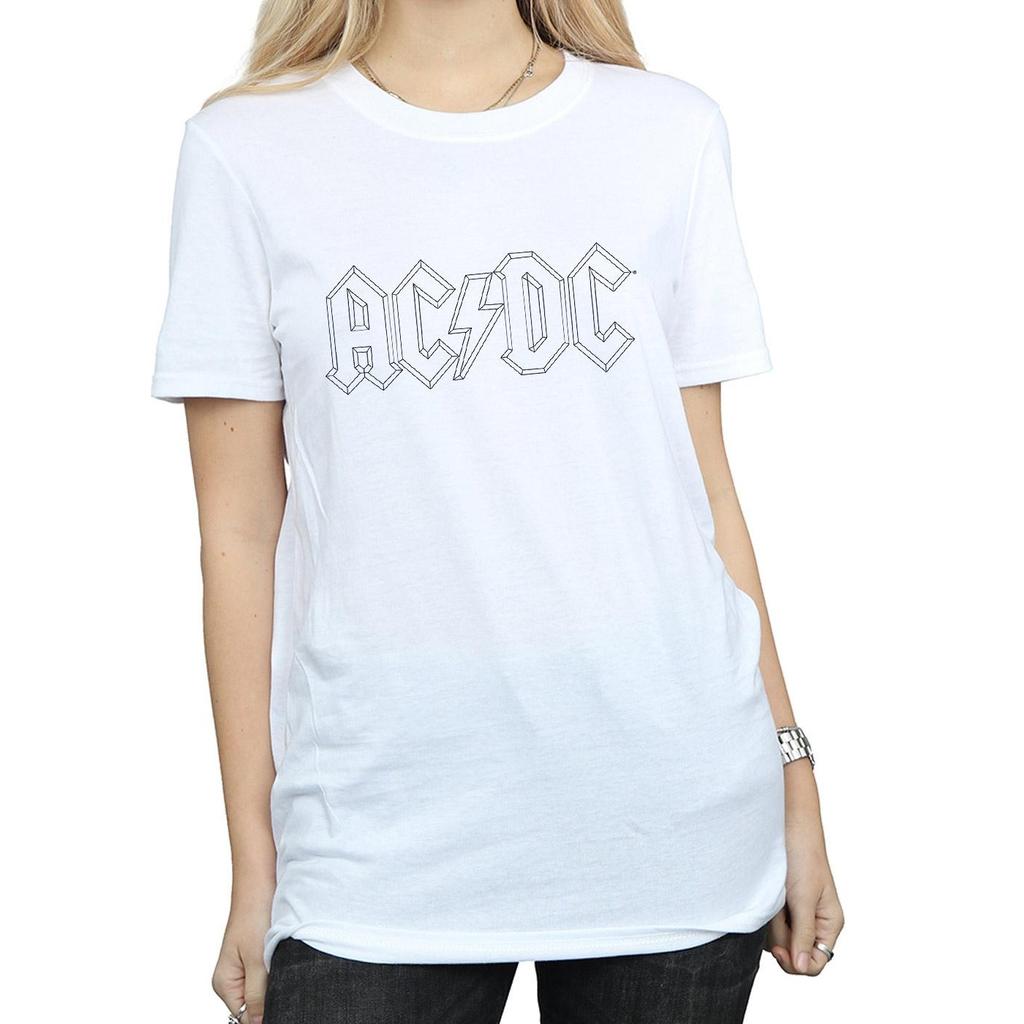 AC/DC Womens/Ladies Black Outline Logo Cotton Boyfriend T-Shirt
