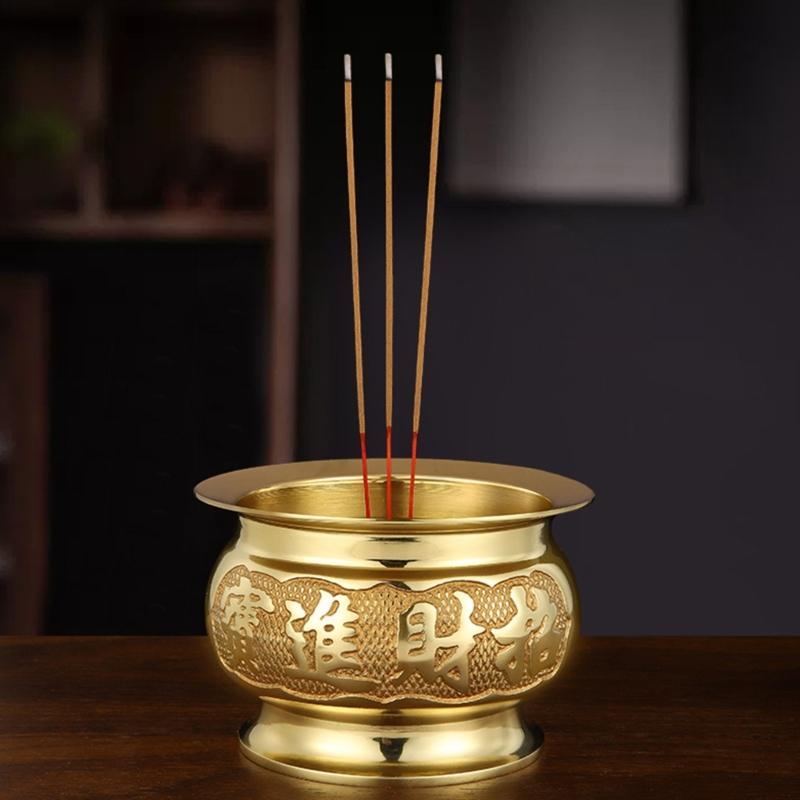 Antiqued Brass Incenses Burners Offering Bowl Worship Incenses Stick Holder for Meditations Chinese Temple Censers