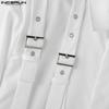 INCERUN Oversized Men Lapel Neck Long Sleeve Buttons Shirts Ribbon Patchwork Tops