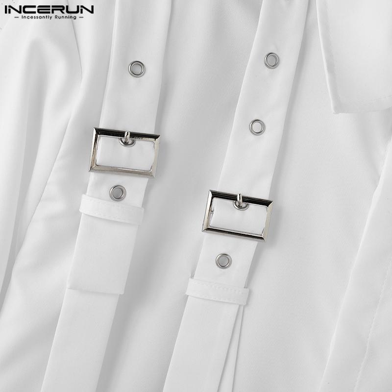 INCERUN Oversized Men Lapel Neck Long Sleeve Buttons Shirts Ribbon Patchwork Tops