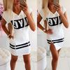 Women Fashion Bodycon Short Dress Casual Short Sleeve Hoodie with Letter Pattern Drawstring Zipper Hoody
