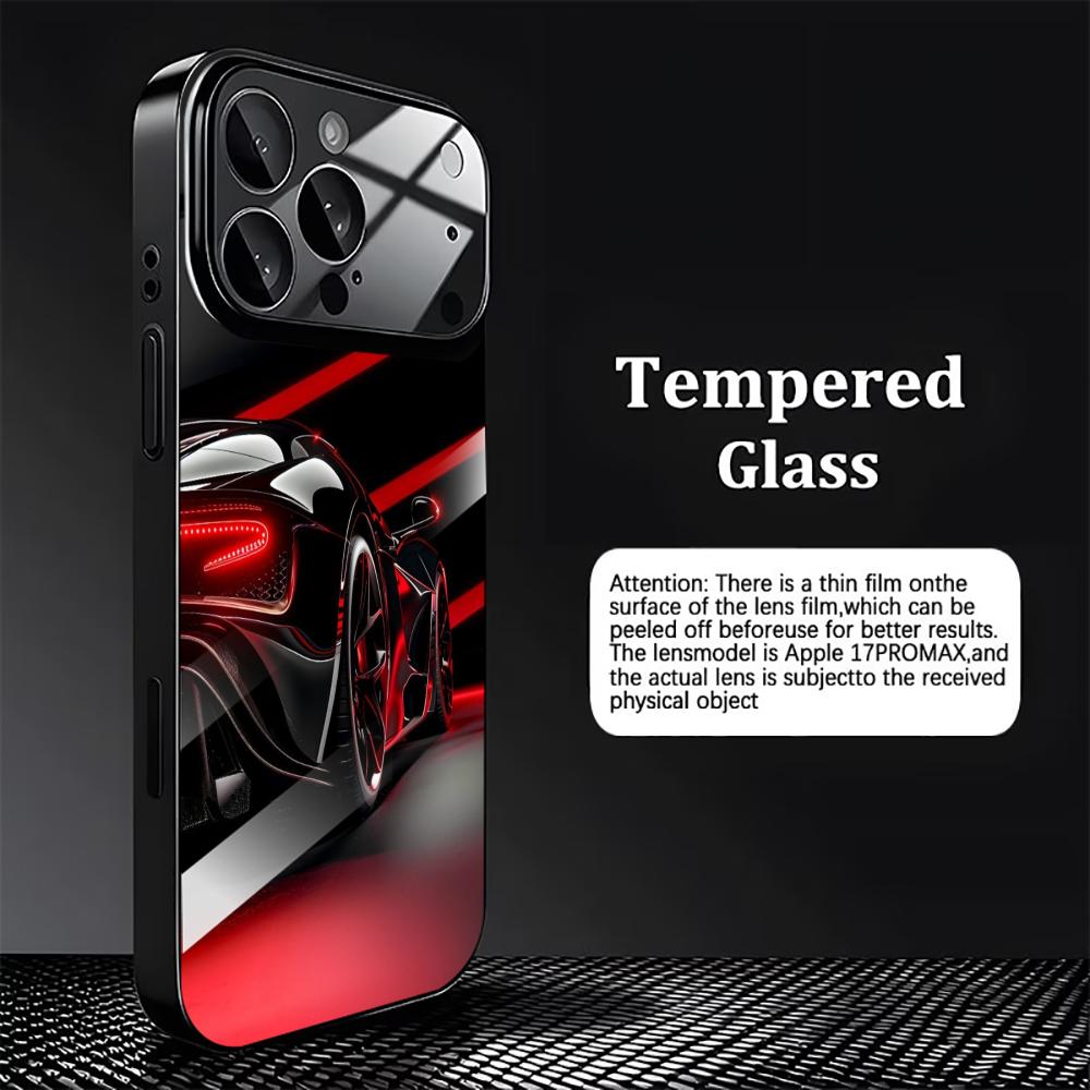 Neon Red Sports Car Print mobile phones Glass phone case for iphone 17 pro max cover for iPhone 17 16 15 14 13 12 11pm Pro Plus