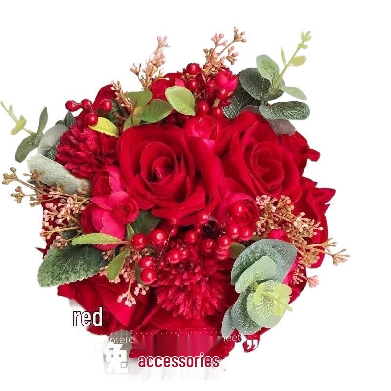 Cappuccino Rose Vintage Brautstrauß mit rotem Blumenball