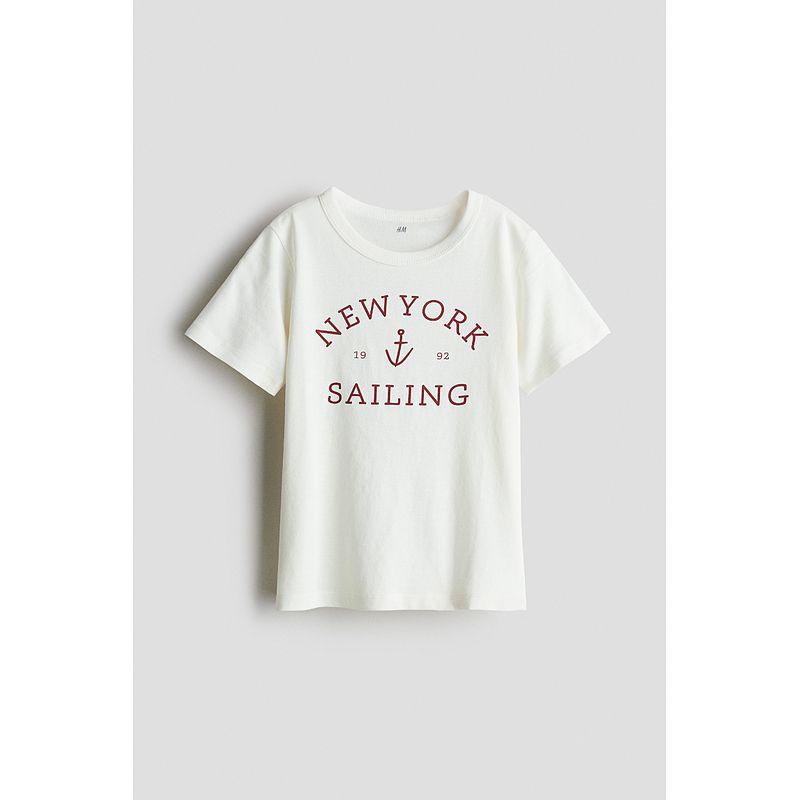 

HM Children s Clothing Boys T-shirt 2025 Summer New Arrival Cute Print Cotton T-shirt 1144985 White/New York Sailing 110/56