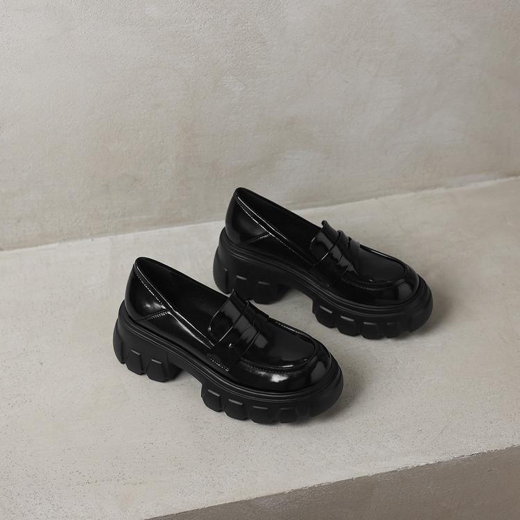 Handmade women's shoes leather high-heeled loafers platform-soled foreign style versatile Japanese round head heightening single shoes women's new m