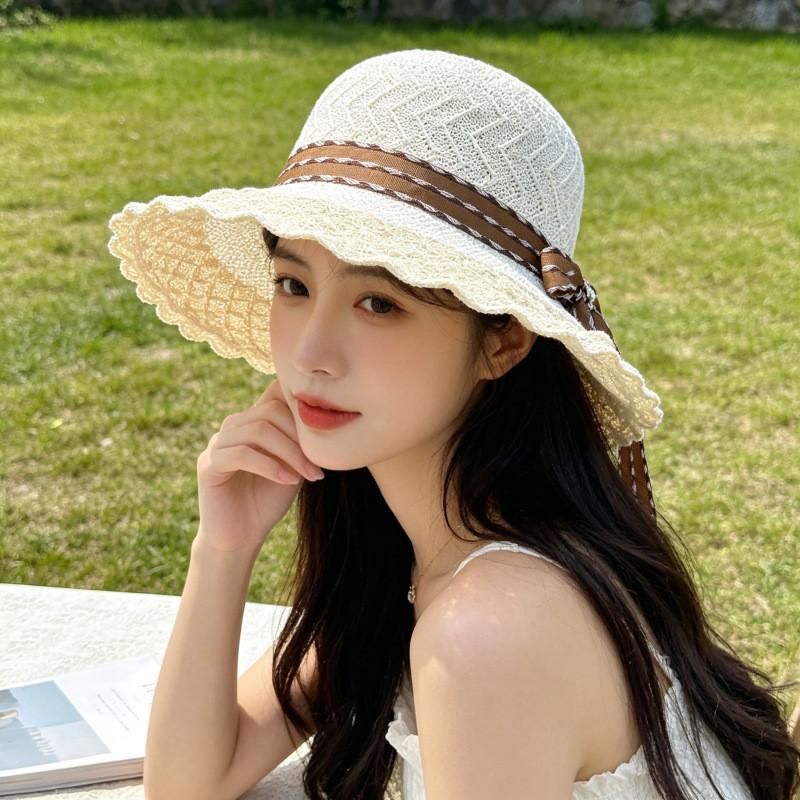 Ladies Summer Straw Hat With Wide Brim And Breathable Hollow Design For Sun Protection