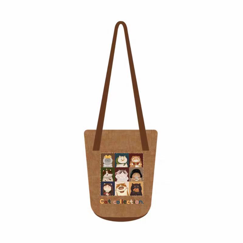 Korean ins style canvas bag cat collection large capacity bucket tote bag lazy relaxation shoulder bag women s summer