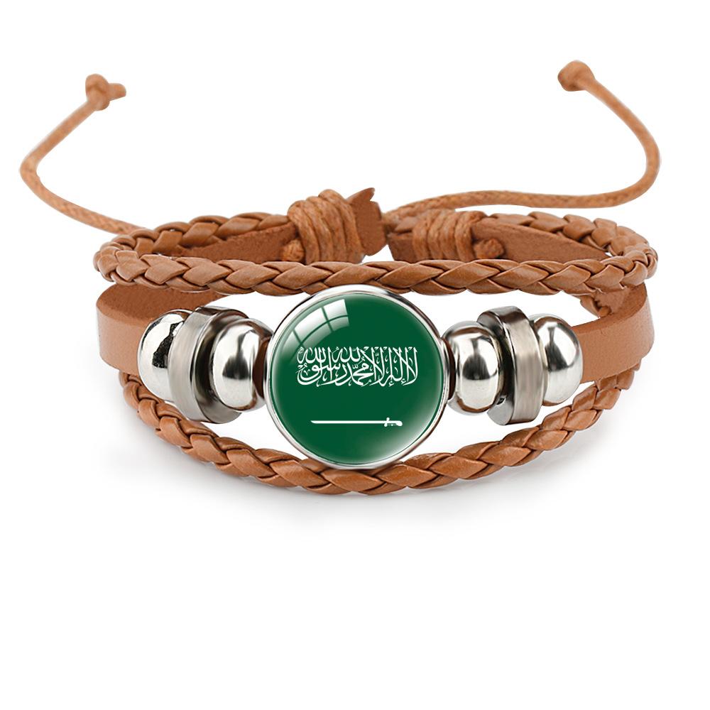 World Cup Leather Bracelet National Flag Soccer Match Souvenir  Adjustable Cowhide Woven Bracelet for Men Women,Sports  Fan Accessories