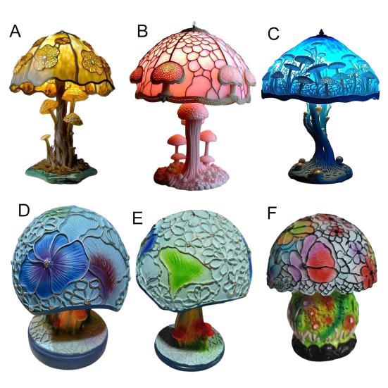 Mushroom Table Lamp Colored Mushroom Shape Night Light Resin Bedside Lamp Desk Reading Lamp for Kids Room Living Room